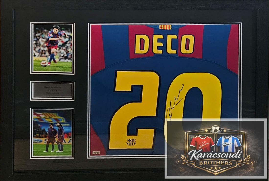 Eladó Deco aláírt, keretezett Barcelona mez (2005/06)